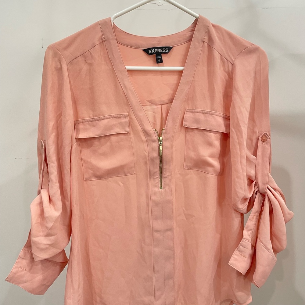 Express Pink Blouse with Zipper Detail